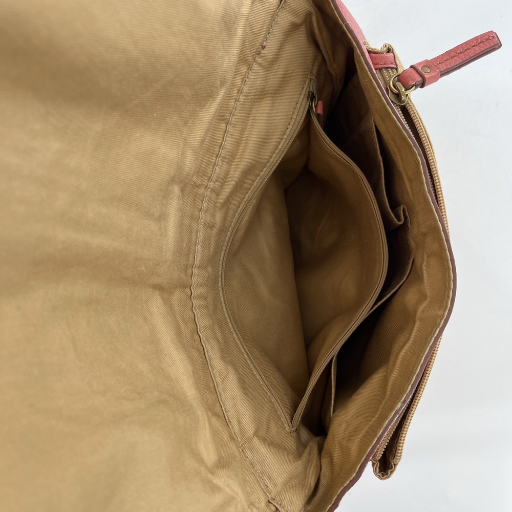 Rare Vintage Fossil Crossbody Messenger Straw & Leather Tablet Bag Pink Coral - Picture 12 of 16